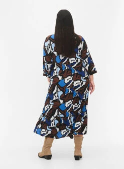 Zizzi Dress In Viscose With Print And 3/4 Sleeves -Chic Soldes X96184A 9990 ModelBack