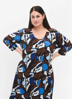 Zizzi Dress In Viscose With Print And 3/4 Sleeves -Chic Soldes X96184A 9990 ModelDetail1