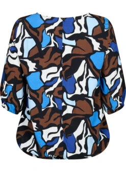 Zizzi Viscose Blouse With Print And Smock -Chic Soldes X96184B 9990 Back