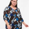 Zizzi Viscose Blouse With Print And Smock -Chic Soldes X96184B 9990 ModelFront