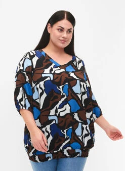 Zizzi Viscose Blouse With Print And Smock