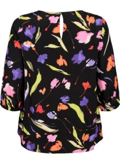 Zizzi Viscose Blouse With Print And 3/4 Sleeves -Chic Soldes X96210B 9990 Back