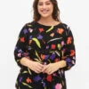 Zizzi Viscose Blouse With Print And 3/4 Sleeves -Chic Soldes X96210B 9990 ModelFront