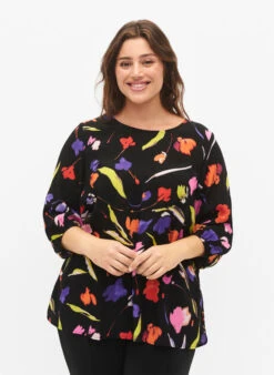 Zizzi Viscose Blouse With Print And 3/4 Sleeves