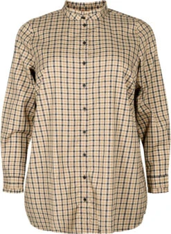 Zizzi Checked Shirt Blouse With Ruffles -Chic Soldes X96214A 9990 Front