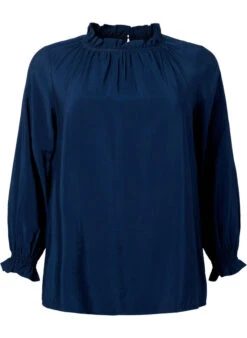 Zizzi Long-sleeved Viscose Blouse With Ruffles -Chic Soldes X96216B 1457 Front
