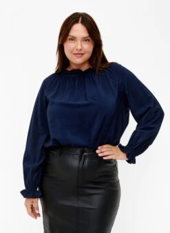 Zizzi Long-sleeved Viscose Blouse With Ruffles