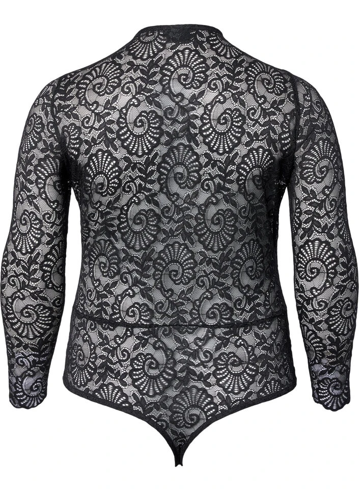 Zizzi Long-sleeved Lace Bodystocking With V-neck 7 Zizzi Long-sleeved Lace Bodystocking With V-neck – Image 5