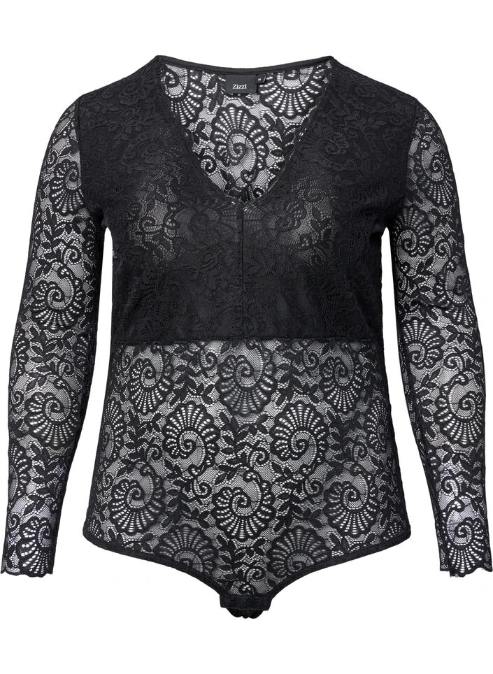 Zizzi Long-sleeved Lace Bodystocking With V-neck 6 Zizzi Long-sleeved Lace Bodystocking With V-neck – Image 4