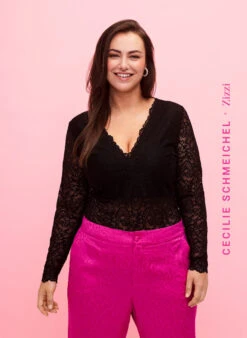 Zizzi Long-sleeved Lace Bodystocking With V-neck