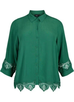 Zizzi Viscose Shirt With 3/4 Sleeves And Embroidery Details -Chic Soldes X96228A 0263 Front
