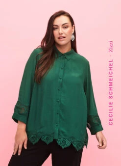 Zizzi Viscose Shirt With 3/4 Sleeves And Embroidery Details