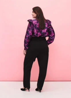 Zizzi High-waisted Trousers With Ruffles And Tie String -Chic Soldes X96229A 0199 ModelBack