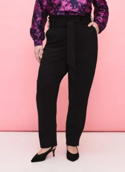 Zizzi High-waisted Trousers With Ruffles And Tie String -Chic Soldes X96229A 0199 ModelDetail1
