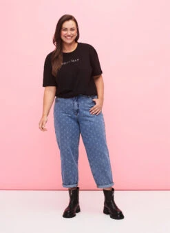 Zizzi T-shirt In Organic Cotton With Similistones -Chic Soldes X96230A 0199 ModelFullBody