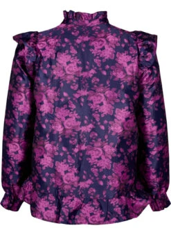 Zizzi Floral Jacquard Blouse With Ruffle Details -Chic Soldes X96231C 9990 Back