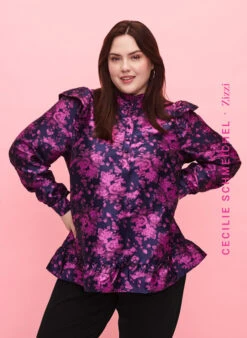Zizzi Floral Jacquard Blouse With Ruffle Details