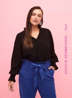 Zizzi Long-sleeved Viscose Blouse With Ruffle Details