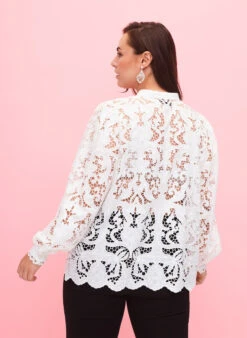 Zizzi Long-sleeved Lace Shirt Blouse -Chic Soldes X96235A 0101 ModelBack