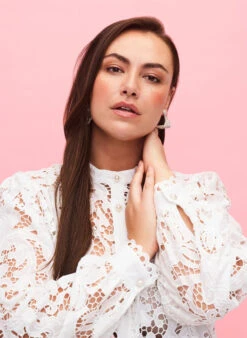 Zizzi Long-sleeved Lace Shirt Blouse -Chic Soldes X96235A 0101 ModelDetail1