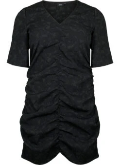 Zizzi Short-sleeved Dress With Textured Fabric And Drapes -Chic Soldes X96239A 0199 Front