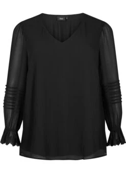 Zizzi V-neck Blouse With Ruffle Sleeves -Chic Soldes X96241A 0199 Front