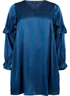 Zizzi Viscose Dress With V-neck And Frills -Chic Soldes X96242B 0291 Front