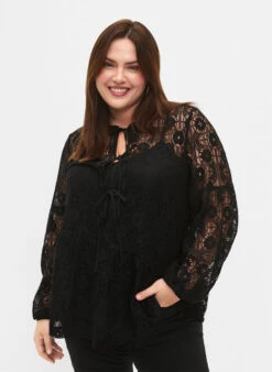 Zizzi Lace Blouse With Tie Detail -Chic Soldes X96243A 0199 ModelFront
