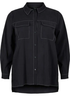 Zizzi Shirt With Contrast Stitching -Chic Soldes X96244A 0199 Front